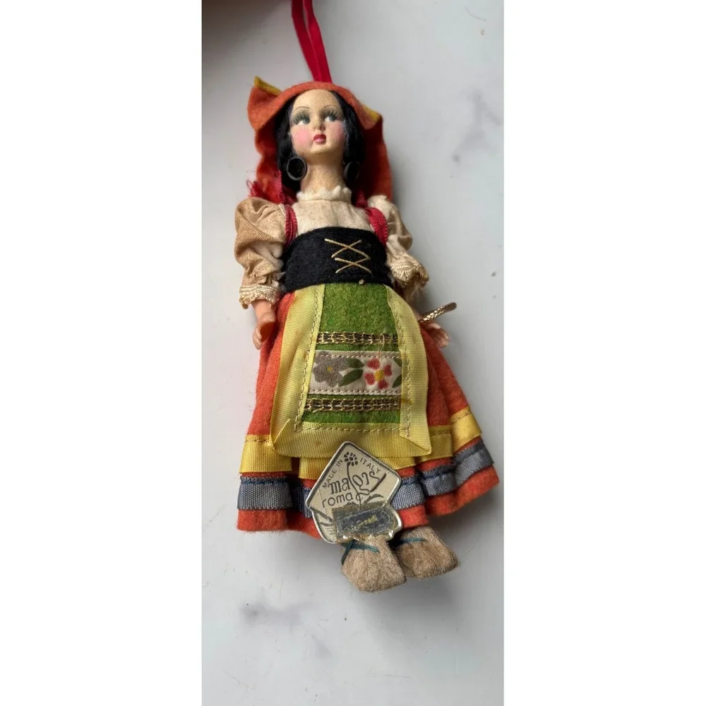 Vintage 50s Magis Roma Italy Souvenir Doll Traditional Folk Costume Red Green 6